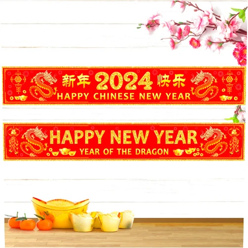 Zonon 2024 Chinese New Year Decorations Happy Chinese New Year Banner Year of Dragon Party Banner New Year Party Suppliers with 20 Glue Point Dots, Chinese Spring Festival Decorations