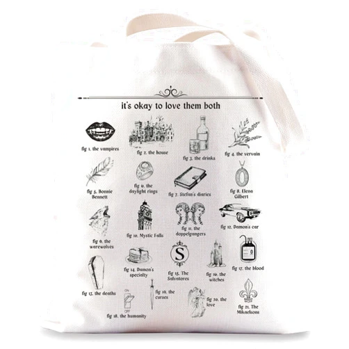 G2TUP Damon Salvatore Tote Bag Elena Fans Gift It's Okay To Love Them Both Shoulder Bag Salvatore Brothers Vampire Merch