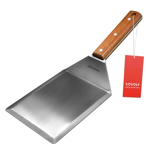 Vovoly Extra Wide Spatula, Large Metal Spatula with Full Tang Wooden Handle & Beveled Edges for Skillets, Griddles & Grills, Pancake Flipper Spatula, Smash Burgers Spatula, 6 x 5-inches