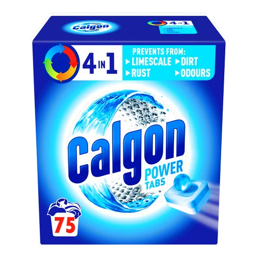 Calgon 4-in-1 Water Softener Tablets, Washing Machine Cleaner & Limescale Remover, Removes Odours, Limescale and Residue, Deep Clean, Size: XL (Packaging may vary), 75 Count (Pack of 1)