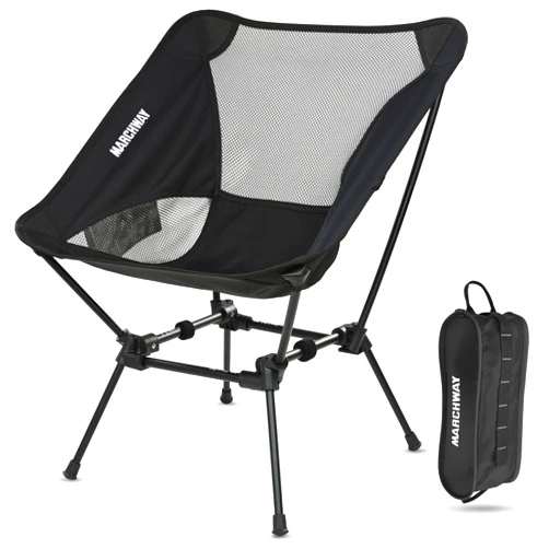 MARCHWAY Ultralight Folding Camping Chair, Heavy Duty Portable Compact for Outdoor Camp, Travel, Beach, Picnic, Festival, Hiking, Lightweight Backpacking (Black)
