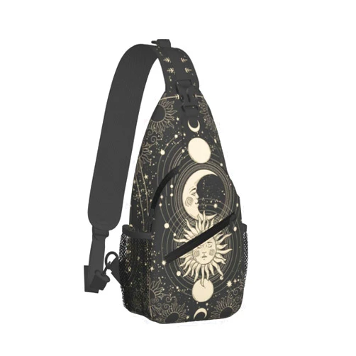 BEIANSHUO Vintage Sun Moon Stars Small Crossbody Backpack Sling Bag for Men Women Mini One Shoulder Chest Bags Gym Sport Travel Hiking Daypack