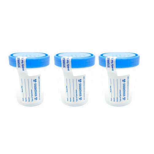 Medical Sales Supply Sterile Specimen Cups with Lids: 4oz Transparent Urine Collection Cup with Leak-Resistant Screw-On Lids - 3-inch Sample Jars - Designed for Secure Collection of Pee, Stool, and Semen Samples - 3 Pack