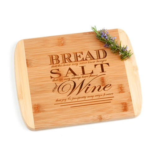 The Quintessential Hostess Bread Salt Wine Engraved Wood Cutting Board Charcuterie Display with Poem Quote from It's a Wonderful Life Housewarming or Realtor Closing Gift Idea 2 Two Tone Bamboo 13.5 x 11.5