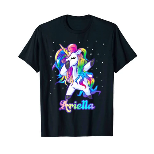 Unicorn Personalized Name Custom Clothing ARIELLA Name Personalized Custom Rainbow Unicorn Dabbing T-Shirt