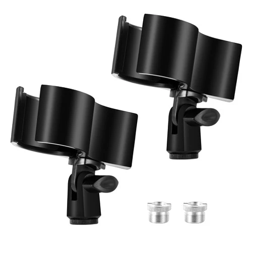 BILIONE 2 Pcs Upgraded Mic Clip Holder, Adjustable Microphone Holder for Microphones with Outer Diameter Between 32mm and 60mm, with 5/8