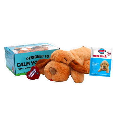 SmartPetLove Original Snuggle Puppy Heartbeat Stuffed Toy for Dogs. Pet Anxiety Relief and Calming Aid, Comfort Toy for Behavioral Training in Biscuit