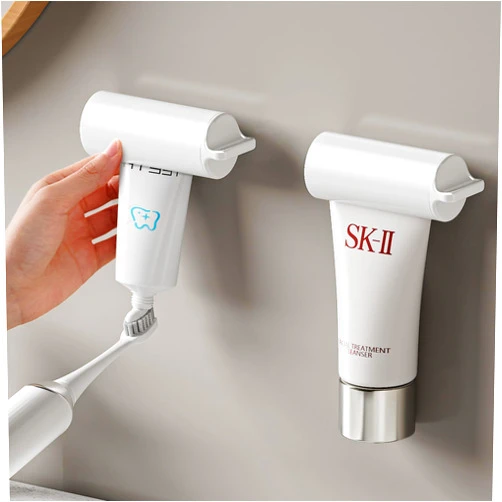 MOPMS Toothpaste Squeezer Wall Mount, 2 PCS Toothpaste Roller Dispenser for Bathroom, Plastic Tube Squeezer Roller Wringer for Artist, Hair Salon, Painter (White)