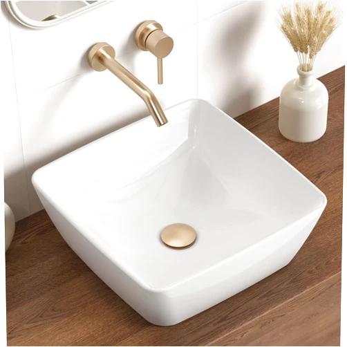 KES Bathroom Vessel Sink, 17 Inch White Vessel Sink for Bathroom, Above Counter Square Ceramic Countertop Modern Sink for Cabinet Lavatory Vanity, BVSS125