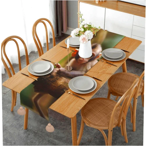 JTRKN Table Runner Cute Little Monkeys Print Farmhouse Style Linen Table Runners 60 Inches Long Modern Table Runner Decoration with Khaki Tassels for Holiday Kitchen and Dining Table Decor 14x60 Inch