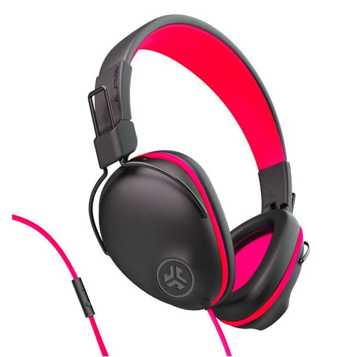 JLab JBuddies Pro Wired Over-Ear Kids Headphones, Built-in Volume Regulators for Safety, Folding, Adjustable, Noise Isolation, with Mic, Pink