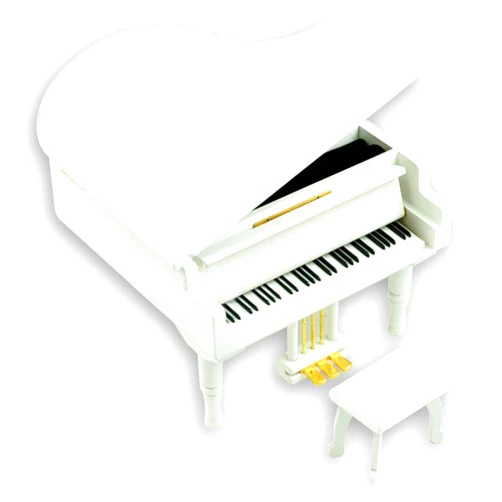 BinkeGG White Wooden Grand Piano Wind up Music Box with Sankyo Musical Movement (60 Tunes Option) (I Believe)