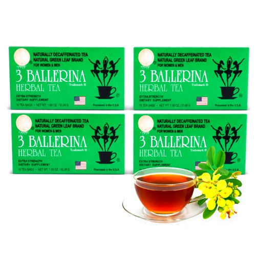 3 Ballerina Diet Tea Extra Strength – Caffeine-Free Herbal Tea Bags for Digestive Comfort – Pack of 4 (72Count)