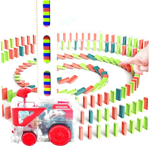 Kendyy Domino Train Toy, Montessori Toys for Kids, Dominoes Automatic Creative Stacker Game with 60 Pcs Dominos, Stacking Joy and Building Fun Ideal STEM Gift for Boys and Girls 3+ Years Old (Red)