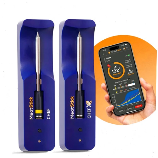 The MeatStick MeatStick Chef Duo Bundle [2-Probe/650ft Range] | Quad Sensors Smart Wireless Meat Thermometer with Bluetooth | for Grilling, BBQ, Air Fryer, Deep Frying, Oven, Sous Vide, Rotisserie