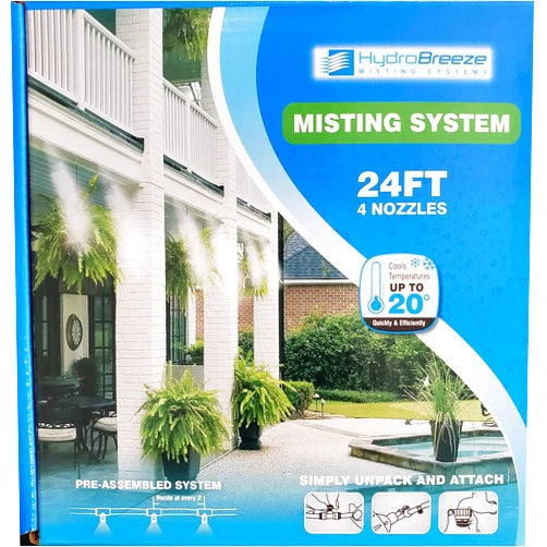 Hydrobreeze Pet Cooling System - Outdoor Cooling Solution for Pets - Pre-assembled Misting System 24 Feet 1/4 In Beige Tubing - 4 Nozzles