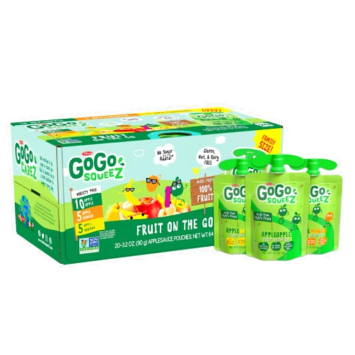 GoGo squeeZ Applesauce, Variety Pack (Apple/Banana/Mango), 3.2 Ounce (20 Pouches), Gluten Free, Vegan Friendly, Unsweetened Applesauce, Recloseable BPA Free Pouches Apple Banana Mango