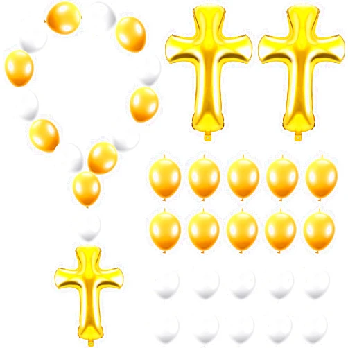 Deekin 102 Pieces 12 Inch Latex Link Balloons and 34 Inch Gold Cross Balloon Needle Tail Quick Connect Jumbo Baptism Foil Party for First Communion Baby Shower Decoration