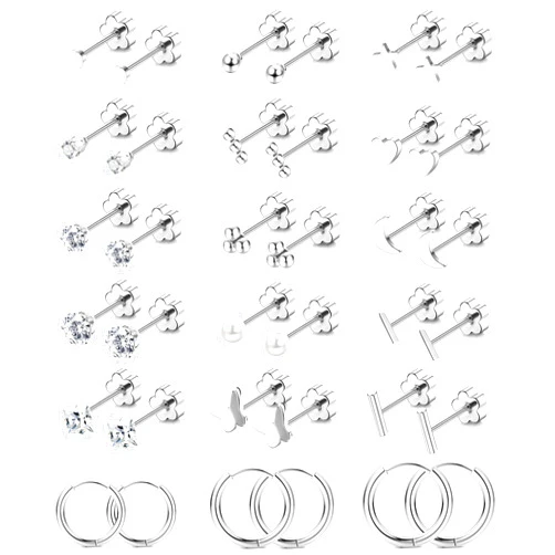Jstyle Small Hypoallergenic Flat Back Stud Earrings for Women Men, 14K Gold Surgical Stainless Steel Earrings for Sensitive Ears Tiny Screw Back Cartilage Earring Sets for Multiple Piercing