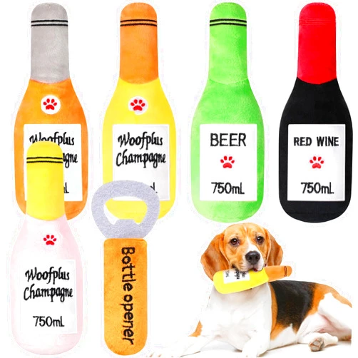 Shappy 6 Pcs Squeaky Dog Toys Beer Bottle and Opener Design Interactive Dog Toys for Small and Medium Pet Playing, Without Stuffing