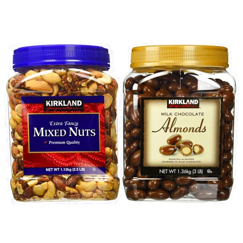Kirkland Signature Mixed Nuts and Milk Chocolate Roasted Almonds Bundle - Includes Kirkland Signature Fancy Mixed Nuts (2.5 LB) and Milk Chocolate Roasted Almonds (3.0 LB )