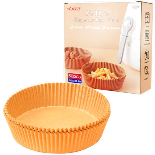 WOFEIS Air Fryer Disposable Paper Liner,50PCS 6.3 in Air Fryer Baking Paper Liner Basket, Oil-proof, Water-Proof Cooking Parchment Paper for Air Fryer,Food Baking Paper for Baking Roasting Microwave (6.3in)