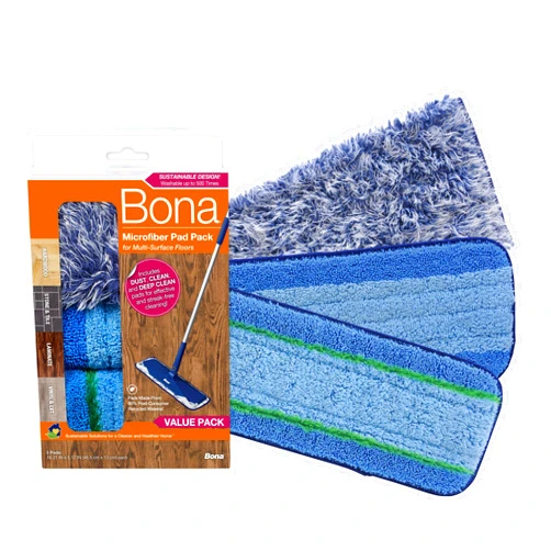 Bona Microfiber Pad 3-Pack includes Dusting, Cleaning, and Deep Cleaning Pad, for Hardwood and Multi-Surface Floors, fits Bona Family of Mops