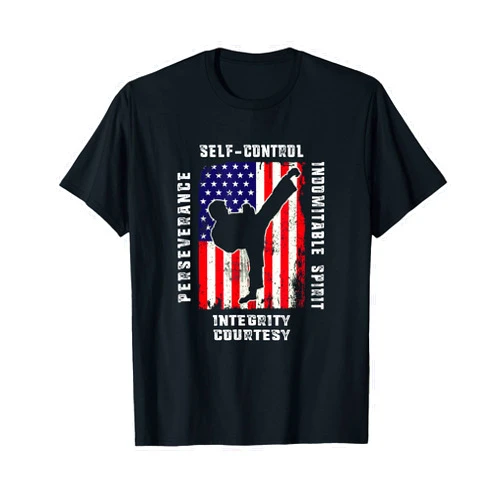 Taekwon-do Student Patriotic Martial Art Gifts Cool American Flag Taekwondo Gift | Tae Kwon Do Martial Arts T-Shirt