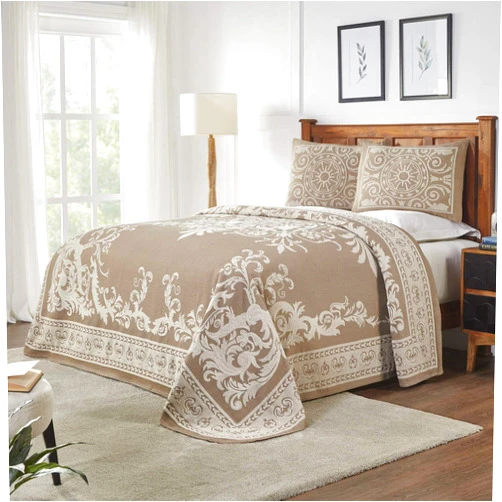 Superior Oversized Premium Bedspread Set Bohemian Style Jacquard-Weave Textured Medallion, Cotton-Polyester Blend with Matching Pillow Shams - Twin, Taupe