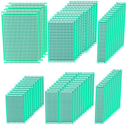 HiBCTR 64 pcs Green PCB Board - Double Sided Circuit and perf Board with 5 Sizes for DIY Electronics, Compatible with Bread Boards and Soldering Projects