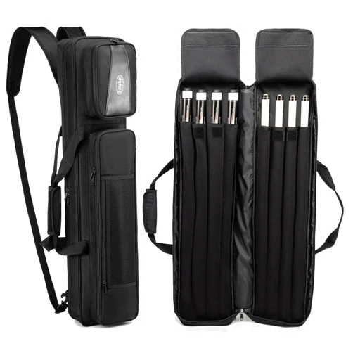 Ezgnuk Pool Cue Case 4x4, Pool Cue Carrying Case Holds 4 Butts and 4 Shafts, Soft Padded Pool Stick Case with Multi-pocket and Adjustable Shoulder Straps