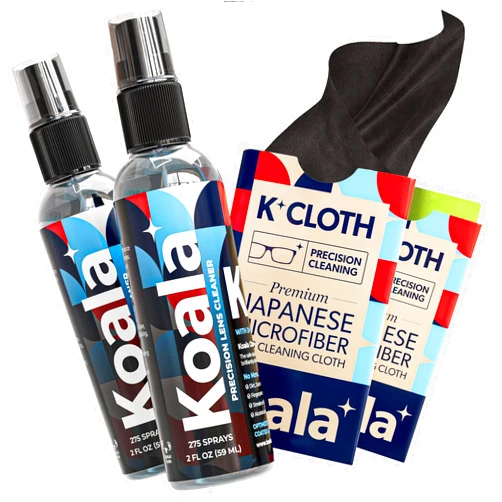 Koala Lifestyle Koala Eyeglass Lens Cleaner Spray Kit | (2x) Glasses Cleaner Bottle + (2x) Microfiber Cloth | Alcohol Free Eyeglasses, Screen, and Camera Cleaning Kit | Made in USA (4 Piece Set)