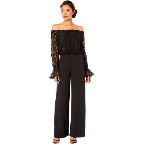 Adrianna Papell Womens Lace and Crepe Jumpsuit