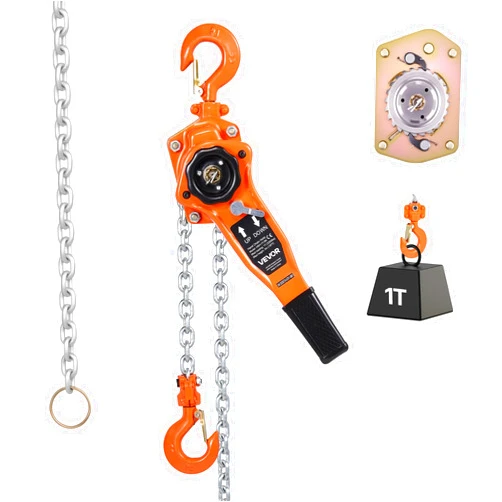 VEVOR Manual Lever Chain Hoist, 1T 2200LBS Capacity Heavy Duty Come Along, 10FT Lift G80 Alloy Steel Chain with Dual Pawl Mechanical Brake,360°Rotating Hooks, for Warehouse Construction Garage