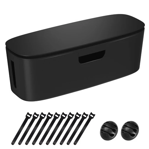 Chouky Cable Management Box - Large Cord Organizer Box to Hide Power Strip & Under Desk, TV Computer Wires Cable Organizer Box with Baby Proofs, Desk Cord Organizer for Home/Office - Black