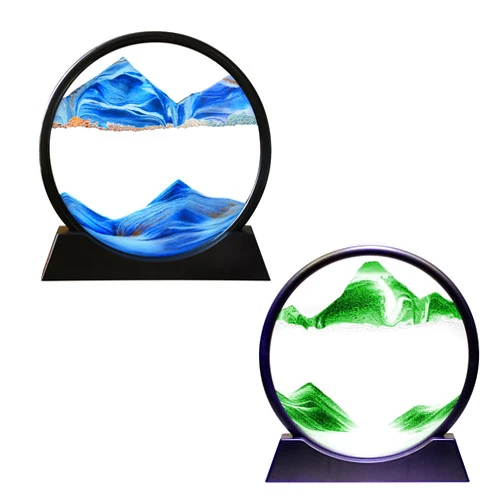 Arthink 2 Set Moving Sand Art Picture in Motion Round Glass 3D Deep Sea Landscape, Dynamic Sand Art Sandscapes, Sensory Relaxing Desktop Table Decor Desk Decor Art Desk