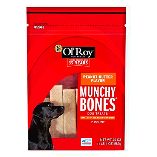 Ol' Roy Pack of 5 Munchy Bone Peanut Butter Flavor Chews Dog Treats, 7 Ct