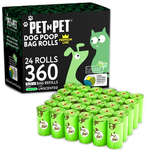 Pet N Pet 360 Counts, Unscented Dog Poop Bags Rolls, 38% Plant Based & 62% PE Poop Bags For Dogs, 24 Rolls Extra Thick Dog Waste Bag, Doggie Poo Bag