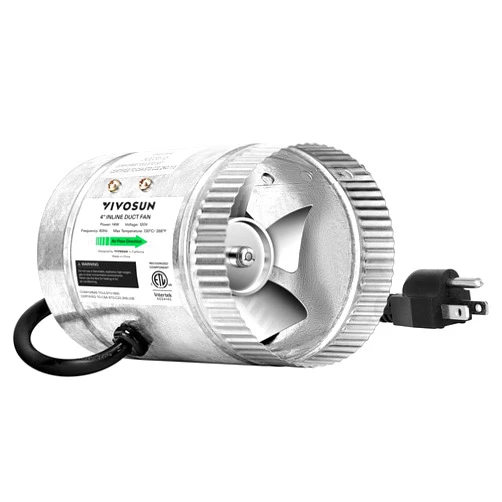VIVOSUN 4 Inch Inline Duct Fan 100 CFM, HVAC Exhaust Ventilation Fan with Low Noise for Basements, Bathrooms, Kitchens and Attics, Silver