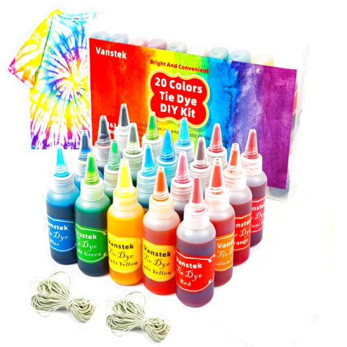 Vanstek 20 Colors Tie Dye Kit, Tie Dye Shirt DIY Fabric Dye for Women, Kids, Men, with Rubber Bands, Great for Family Friends Group Party Supplies