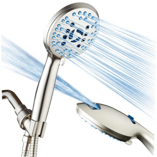 Hotel Spa AquaCare High Pressure 8-mode Handheld Shower Head - Anti-clog Nozzles, Built-in Power Wash to Clean Tub, Tile & Pets, Extra Long 6 ft. Stainless Steel Hose, Wall & Overhead Brackets