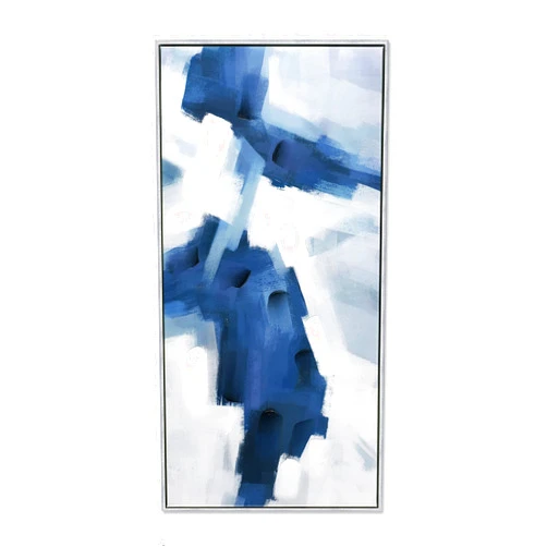 Sofoney - Silver Framed Blue White Abstract Canvas Wall Art Prints with 3D Hand-painted Texture - Large 20x40inch Modern Oil Painting for Living Room Bedroom Home Decor