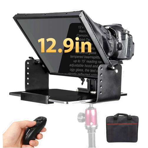 Moman Teleprompter, MOMAN MT12 Metal Prompter Kit 12 inch for 12.9inch iPad Tablets with APP Remote Control for DSLR Camera Camcorder Smartphone Mobile, Tablet-Teleprompter-Autocue-Camera-Prompting