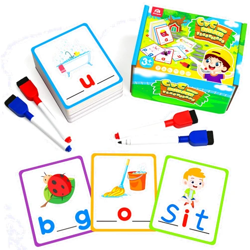 Coogam CVC Sight Words Flashcards, Short Vowel Spelling Game, Preschool Kids Learning Sight Words Supplies, Montessori Educational Writing Reading Toy Gift for 3 4 5 Years Old