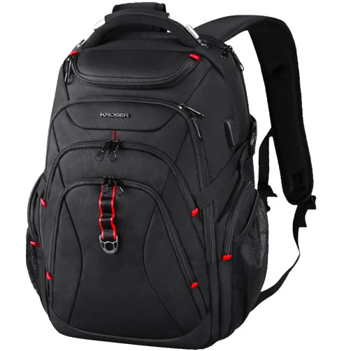 KROSER Travel Laptop Backpack 17.3 Inch XL Computer Backpack with Hard Shell Saferoom RFID Pockets Water-Repellent Business College Daypack Stylish Bag for Men/Women-Black