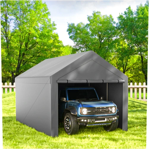 Grezone Outdoor Carport 10x20ft Heavy Duty Car Tent, Portable Garage Canopy Storage Shed, Car Shelter with Detachable Side Walls&Doors, All-Season Tarp for Car and Boat D Grey