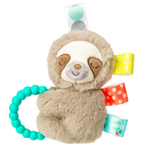 Taggies Sensory Stuffed Animal Soft Rattle with Teether Ring, Molasses Sloth