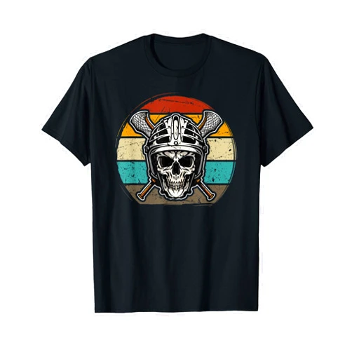 Lacrosse Skull Vintage Retro Lacrosse Stick Sun Gift T-Shirt