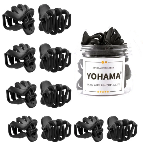 YOHAMA 10 pcs Hair Clips Small 1.57 in Octopus Hair Clips Black Medium Jaw Clips Durable Strong Grip for Women Girls Thick Hair.