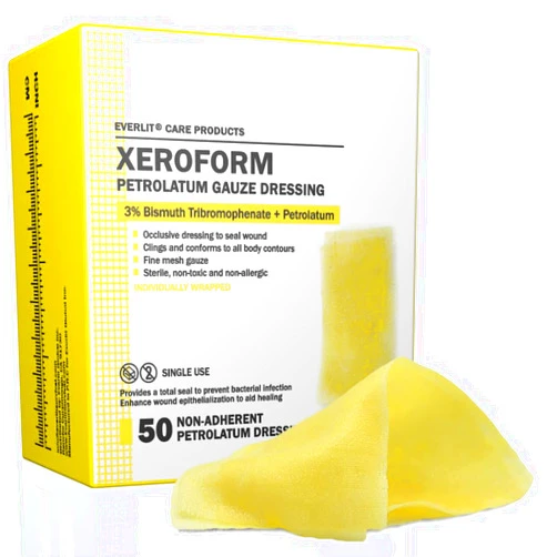 EVERLIT Xeroform Petrolatum Dressing | Sterile, Non-Adherent Occlusive Fine Mesh Gauze Pad | Non-Toxic, Gentle Patch for Burns, Laceration, Surgical Incisions & Skin Grafts (1